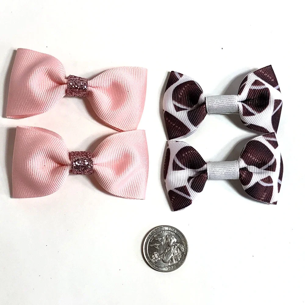 Hair Clip Barrette Lot Ribbon Bow Knot Trendy New Coquette Pink and Footballs